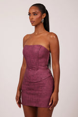 The Washed Panel Leather Skirt in Washed Purple