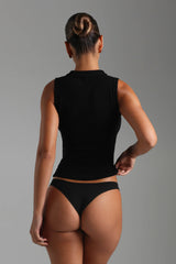 Sheveta Form-Ribbed Button-Down Tank Top - Black