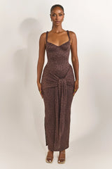 The Tie Front Maxi Dress in Brown