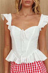 Allora Frill Sleeve Top White