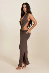 The Stella Halterneck Maxi Dress in Brown