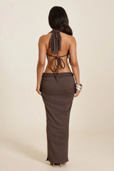The Stella Halterneck Maxi Dress in Brown
