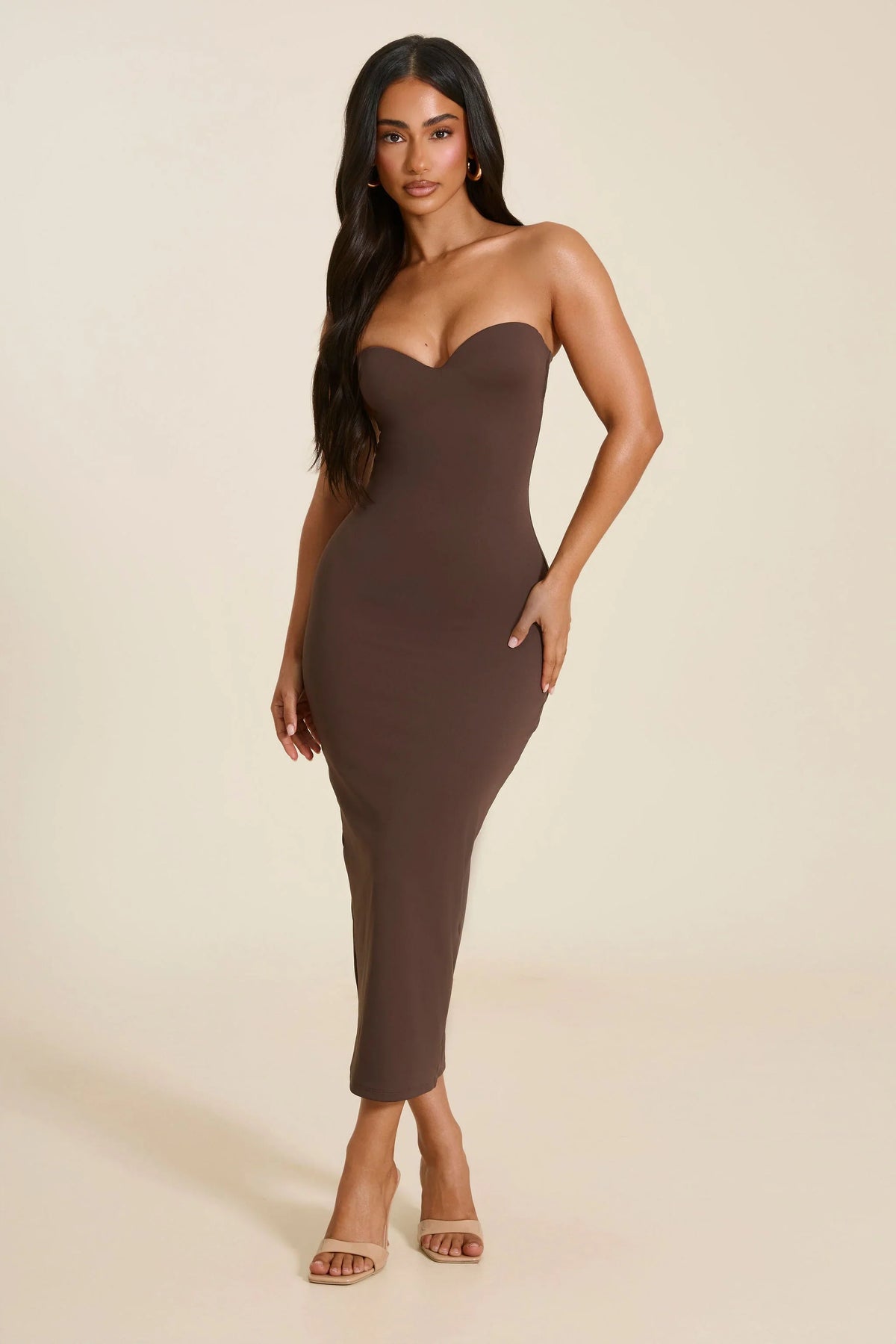 The Sculpt Midaxi Dress in Brown