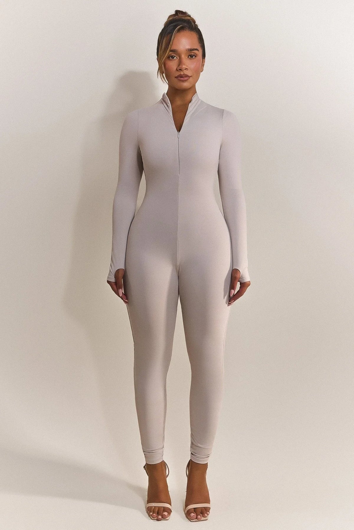 Contour Zip Up Jumpsuit in Grey