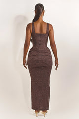 The Tie Front Maxi Dress in Brown